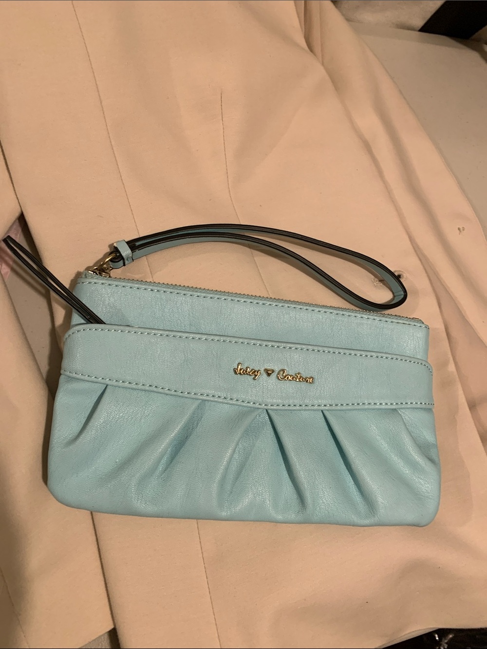 Juicy Couture Powder Blue Pleated Wristlet Clutch